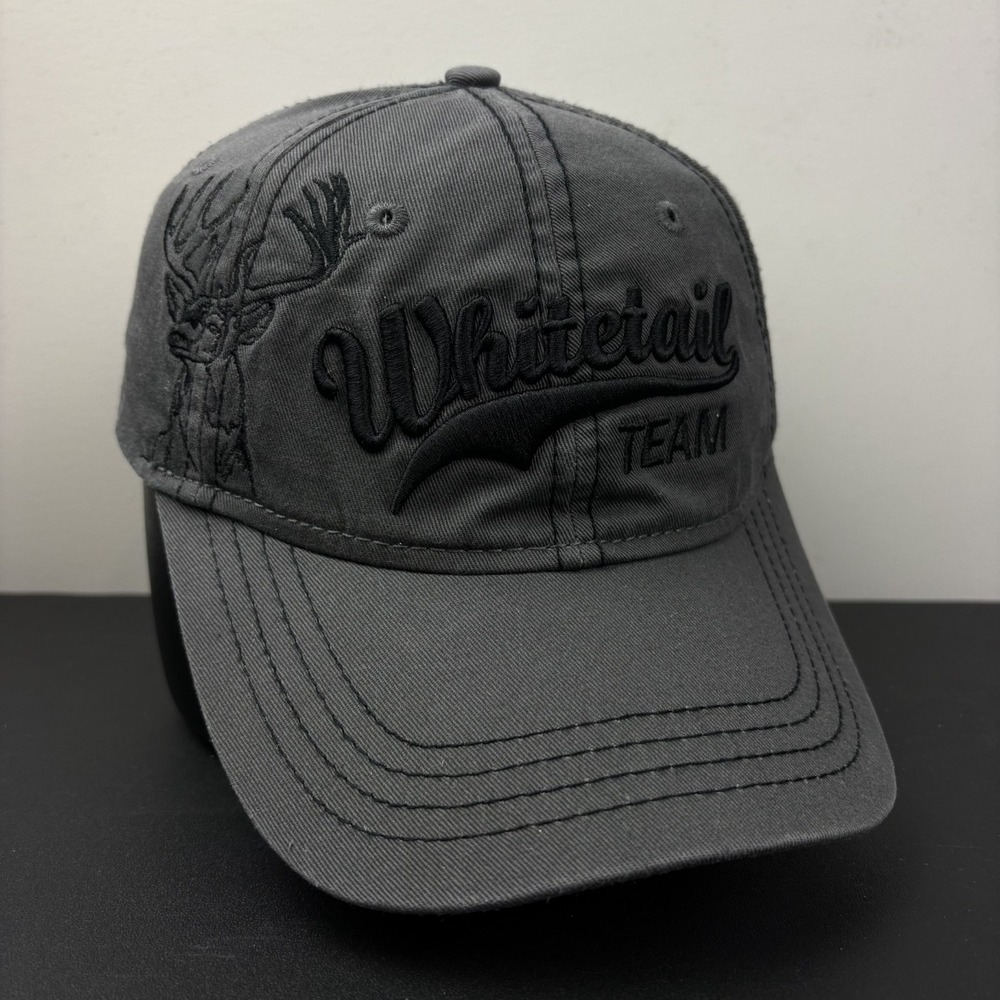 Vintage Whitetail Team Deer Hunting Charcoal Grey Strapback Dad Hat Cap Y2K